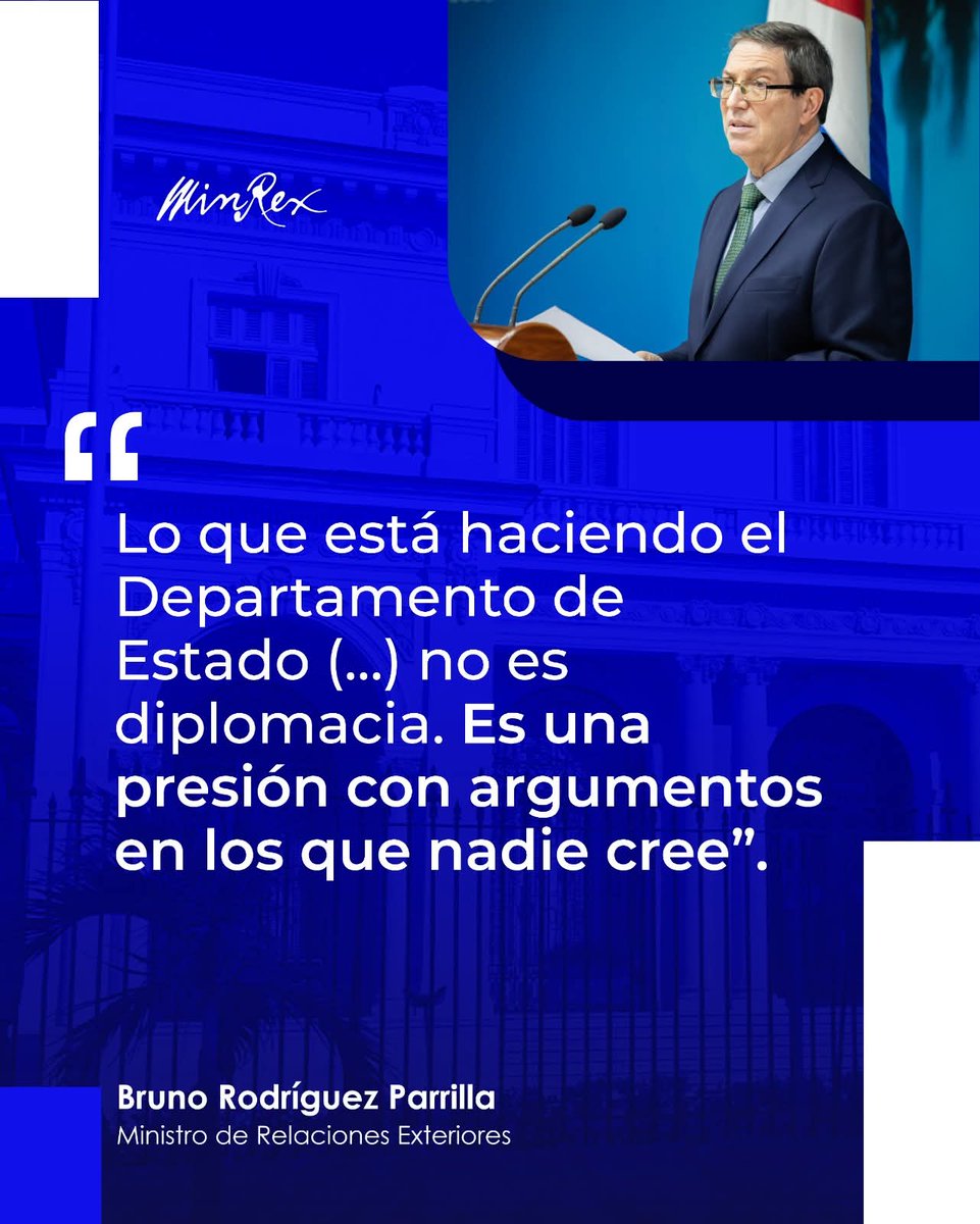 🗣️Bruno Rodríguez Parrilla | "Lo que está haciendo el Departamento de Estado (...) no es diplomacia. Es una presión con argumentos en los que nadie cree."

#VerdadDeCuba