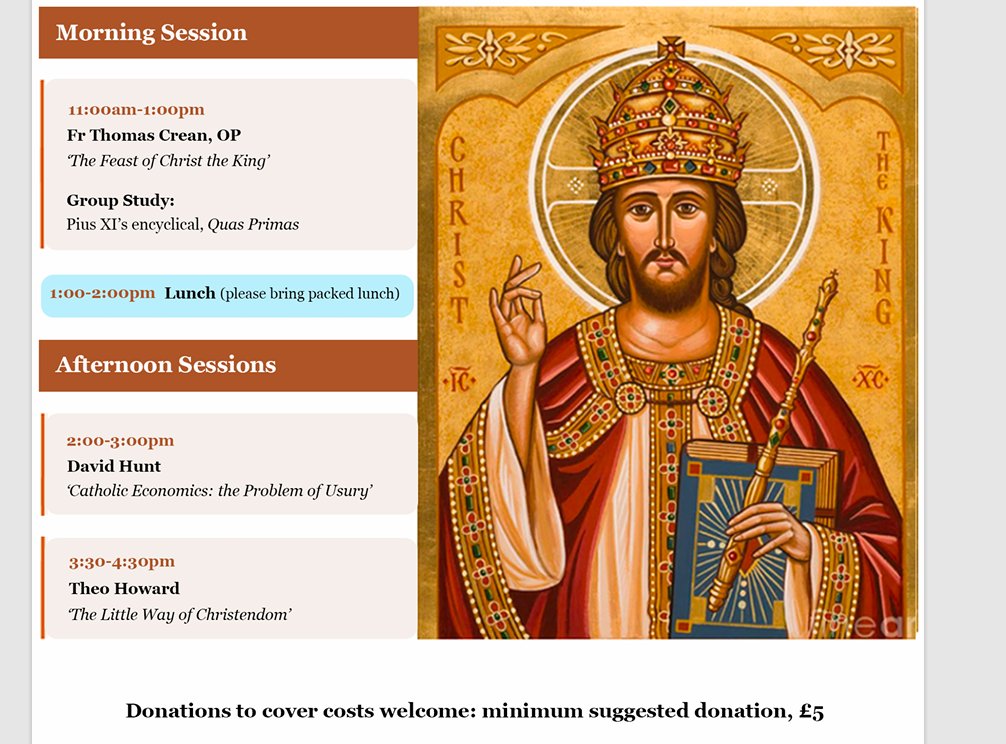 crean_fr's tweet image. The feast of Christ the King is 100 years old this year.  Next Saturday, I'll be leading a study day on the Kingship of Christ at St Dominic's in north London, the Rosary shrine.