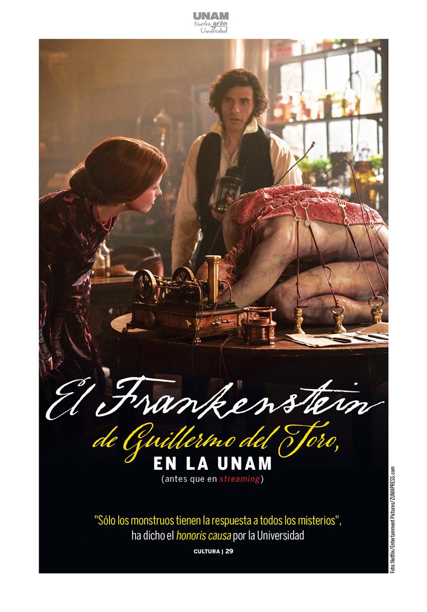 No te pierdas el #Frankenstein de <a href="/RealGDT/">Guillermo del Toro</a>, en las salas de la <a href="/FilmotecaUNAM/">Filmoteca UNAM</a> 📽️

Te compartimos nuestra #contraportada del pasado jueves👇 y la información de las funciones ➡️ t.ly/FlyAV