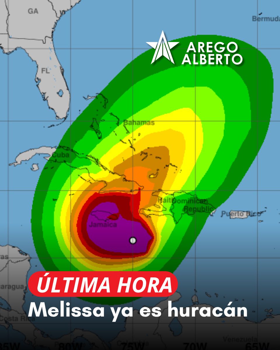 🔴 ÚLTIMA HORA: #Melissa ya es huracán con vientos máximos sostenidos de 120 km/h y se espera un fortalecimiento rápido en las próximas horas, informó el <a href="/NHC_Atlantic/">National Hurricane Center</a> este sábado, 25 de octubre de 2025, en su aviso de las 2:00 p.m. facebook.com/share/p/1FKHsg…