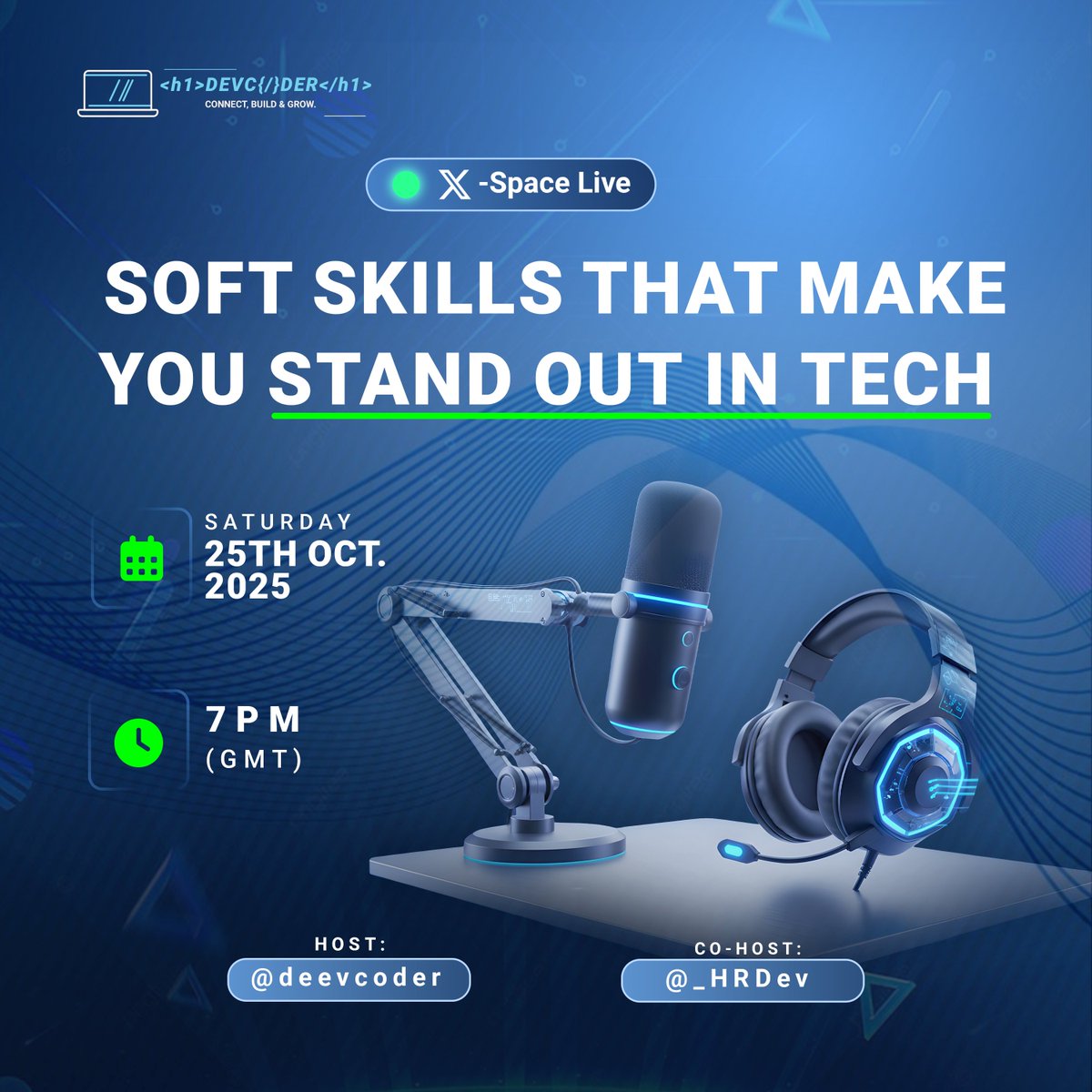 deevcoder's tweet image. We’re LIVE!
DevCoder Weekly Space is happening NOW 🎙️
Theme: Soft Skills That Make You Stand Out in Tech 💡
Let’s talk communication, teamwork, and all the human skills that make tech work!
Join the conversation 🔗
 x.com/i/spaces/1zqJV…
#DevCoder #TechCommunity #SoftSkills…