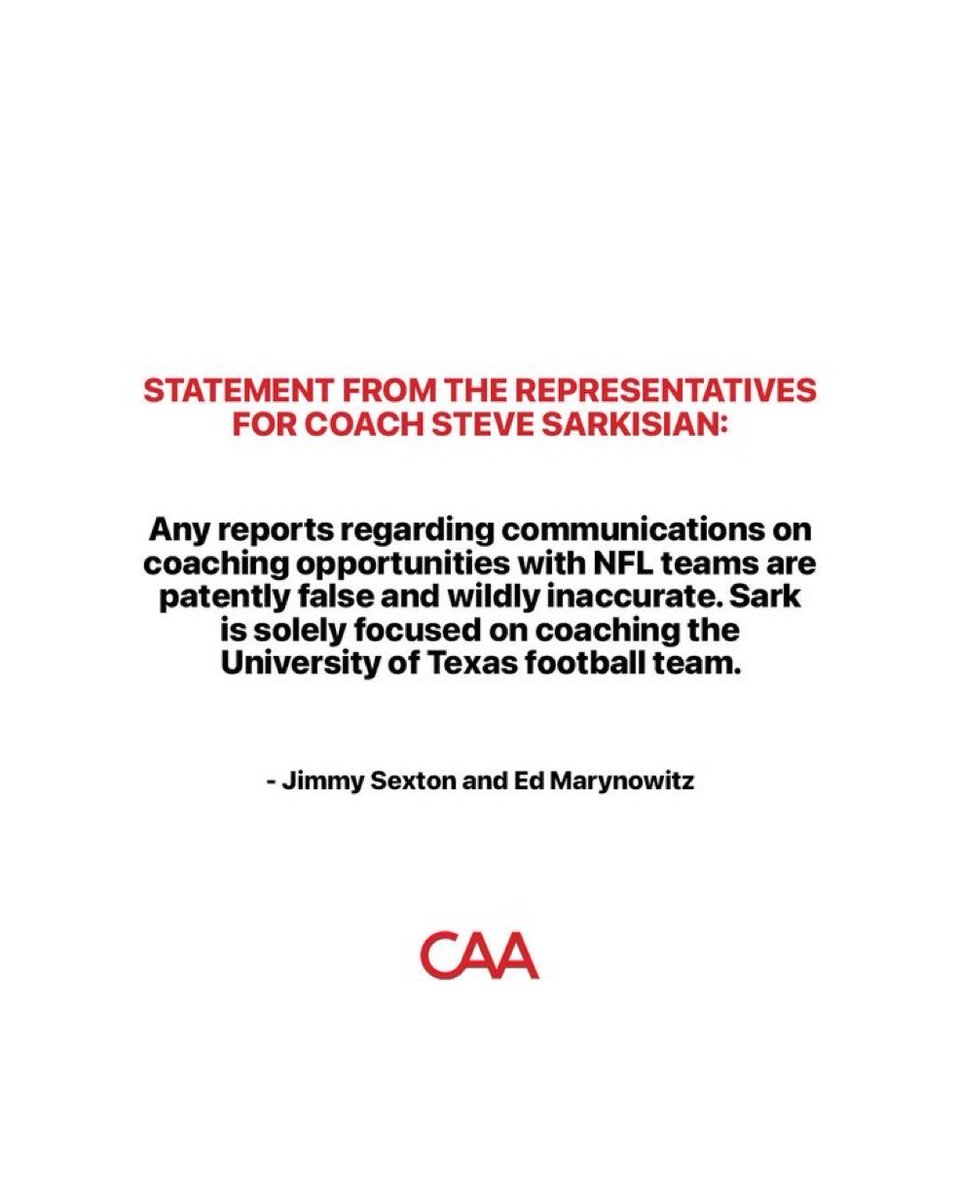 Statement from CAA re: Steve Sarkisian: