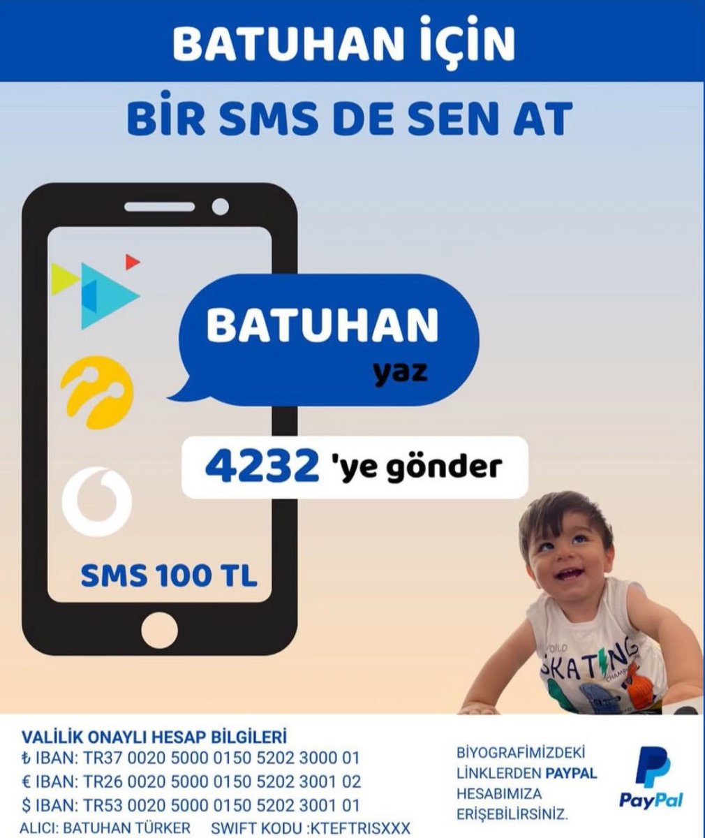 Batuhan, DMD hastalığıyla mücadele ediyor. Onun hayata tutunması için tek gereken şey, hepimizin küçük bir adım atması.
Batuhan'a Umut Ol 1 SMS 1 NEFES

Batuhan" yaz4232'ye GÖNDER

#BizSeninleBirOlduk Onana #YeterKademeyiVerin  Luccas Claro  Çağlayan Adliyesi Ekrem
