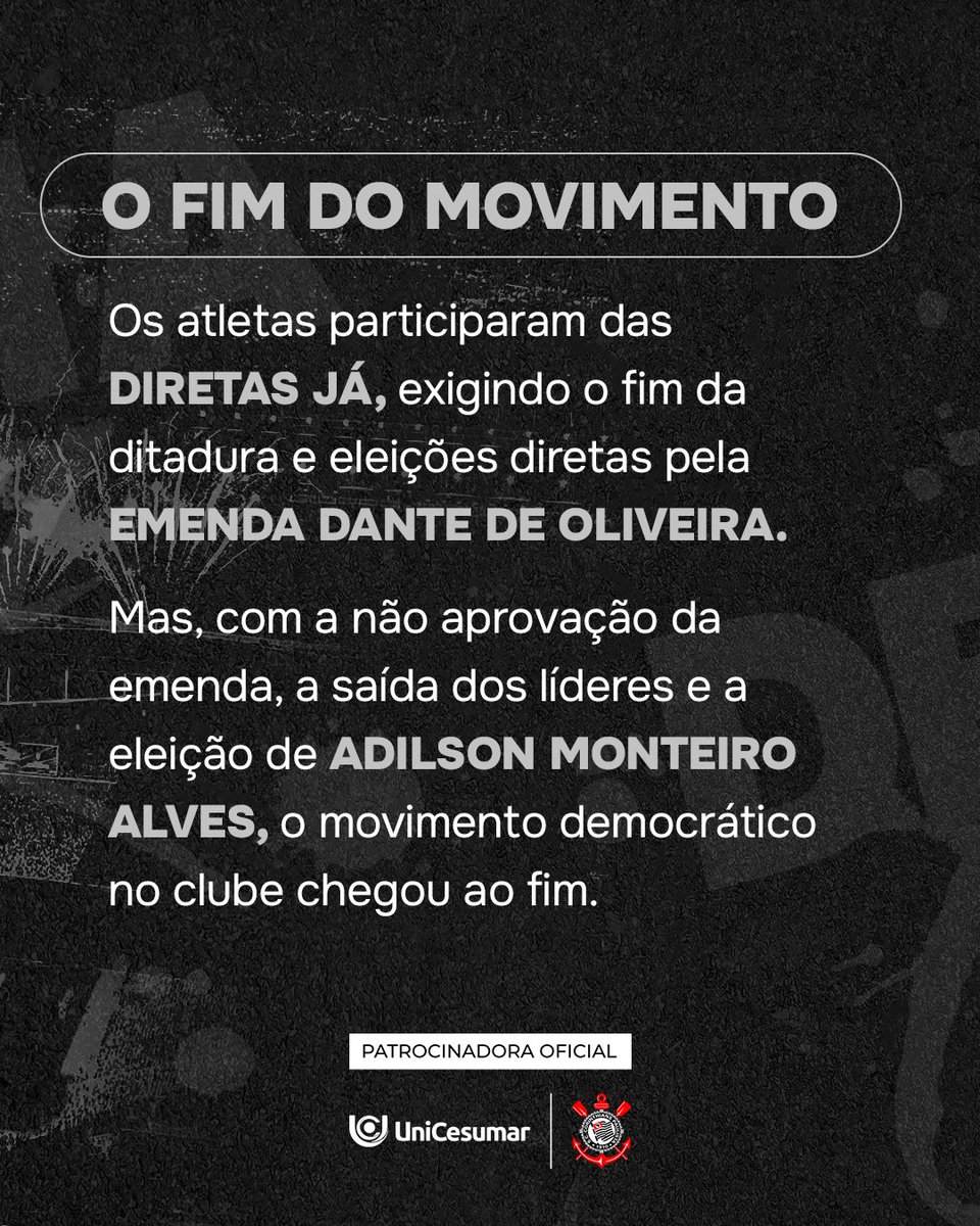 Corinthians's tweet photo. É impossível falar de democracia sem citar o Timão! ✊🏴🏳️
No Dia Nacional da Democracia, relembramos uma parte tão importante da nossa história com uma aula da EAD UniCesumar universidade do Coringão!
Inscreva-se em: https://t.co/AqkHxbQgWX
#UniCesumar #EADUniCesumar #VaiCorinthians