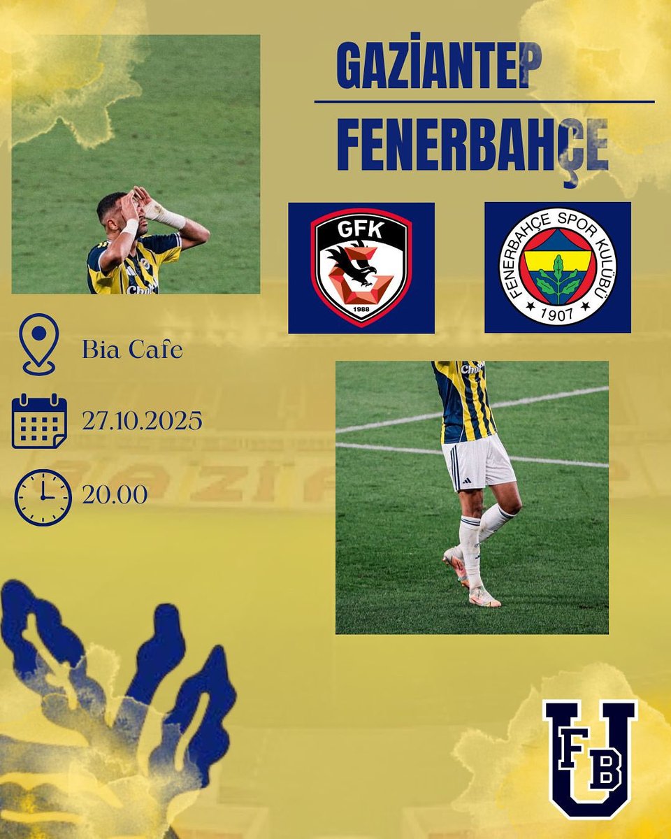 1907 ÜNİFEB Maltepe Üniversitesi örgütlenmesi olarak Fenerbahçe - Gaziantep maçını izlemek için 27 Ekim Pazartesi günü BİA Cafe’de toplanıyoruz. Tüm arkadaşlarımızı bekliyoruz.