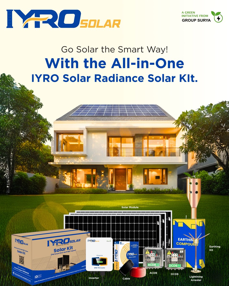 IyroSolar's tweet photo. ☀️ Go Solar the Smart Way!
Upgrade your home with the All-in-One IYRO Solar Radiance Kit — your complete solar power solution in one box!
#IYROSolar #SwitchOnTheSun #SolarEnergy #SolarKit #GoGreen #CleanEnergy #SmartHome #SustainableLiving #RenewableEnergy #SolarPower https://t.co/cXGYNaGWXo