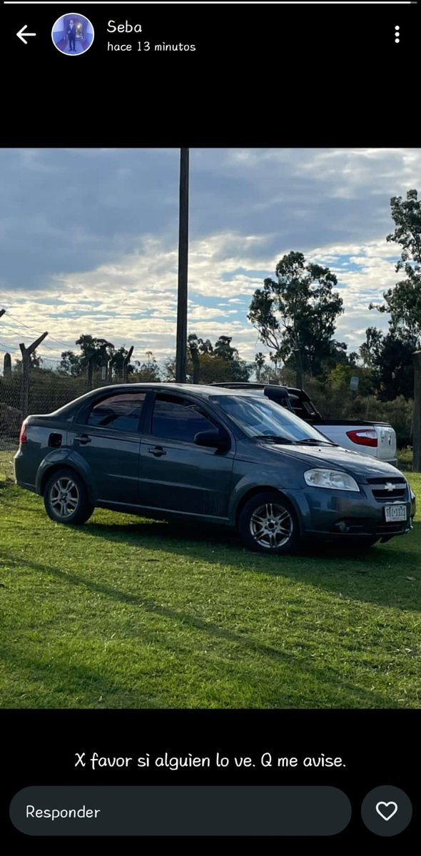 sgabyo's tweet photo. POR FAVOR DEN RT 🙏
ES EL AUTO DE MI SOBRINA QUE SE LO ROBARON EN FLORIDA, LO VIERON EN EL CAMPEON DEL SIGLO HACE POCO.
CHEVROLET AVEO MATRICULA SBI 1121
SI LO VEN LLAMAR 094 566 662
Graciassss 👍 🙏 https://t.co/hlBv9gC9Dd