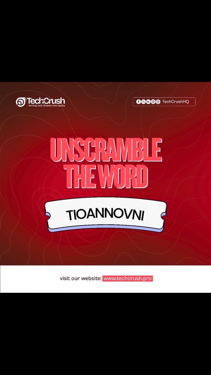 TechCrushHQ's tweet image. Can you crack this one? 🔍
Here’s a quick brain teaser for all our tech minds, unscramble the word below and drop your answer in the comments 👇
Hint: It’s something every great tech solution is built on. 💡
#techcrush