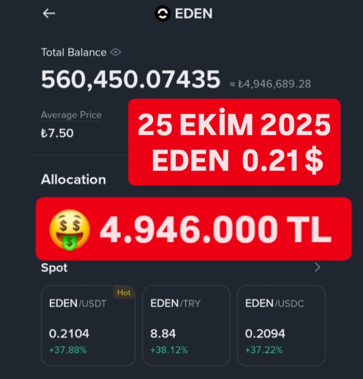 2 GÜNDE 2 MİLYON TL KÂR spot #eden coin ile Trade Grubuna #ÜCRETSİZ girebilirsiniz t.me/paracok 
$gıggle $zkc $eden $mira $xpl $hemi $aster $hemi $xpl $bard $avnt $zkc $linea $dolo $mito $sahara $ftt $spk $wlfi $ena $zro $xrp $ethfi $pi #Bitcoin $btc $Red $lunc $tia