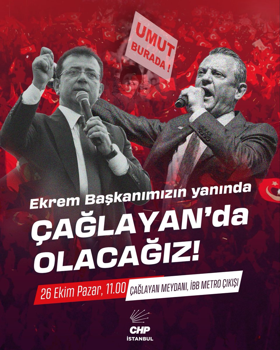 Halkın seçtiğini halkın iradesiyle savunmak için,
adaletin ve demokrasinin sesi olmak için Çağlayan’dayız!
<a href="/ekrem_imamoglu/">Ekrem İmamoğlu</a>’nun yanındayız.
#Ekremİmamoğlu #ÇağlayandaBuluşuyoruz