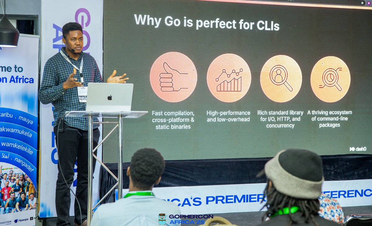 gophers_africa's tweet image. Ongoing at #GopherConAfrica! @ayisaiah  dives into
🧰 “Building Command Line Applications in Go.”
Practical, powerful, and pure Go goodness for developers who love the terminal! 💙
#GoLang #CLI #DevTools #Gophers
