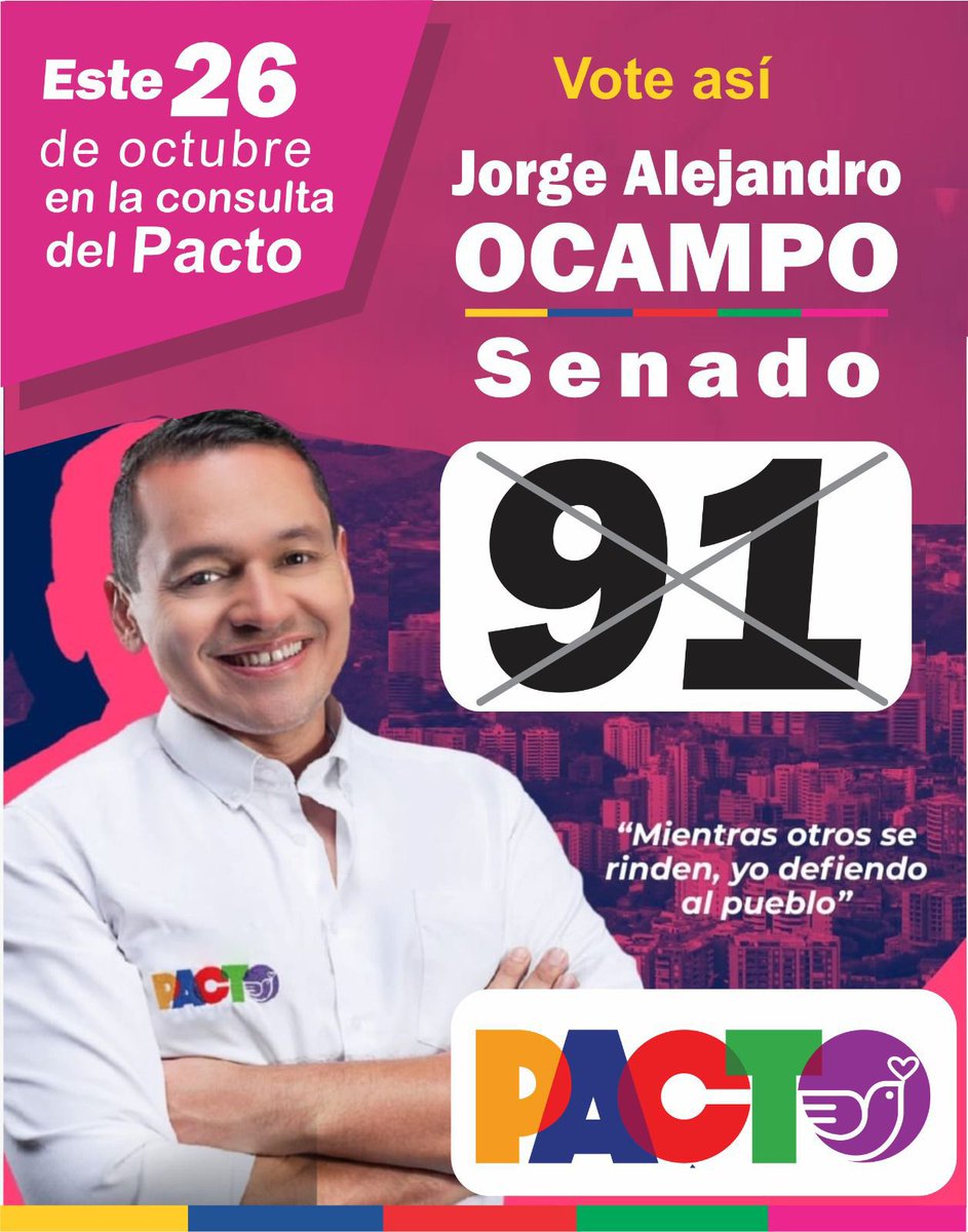 janethcespedes_'s tweet photo. 📅 Este 26 de octubre marca la diferencia.
Vota por Jorge Alejandro Ocampo #91 al Senado.
El cambio se construye con valentía, compromiso y amor por el pueblo.
#Pacto #Ocampo91 #DefendamosElPueblo https://t.co/H6Zq6ekhfM