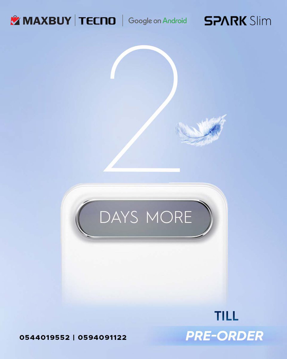 maxbuyghana's tweet image. 2 days more !!
Something slimmer, stronger and smarter is landing.
Any guesses?
#MaxBuyGhana
#SPARKSlim
#PowerInSlim
#TECNOGhana