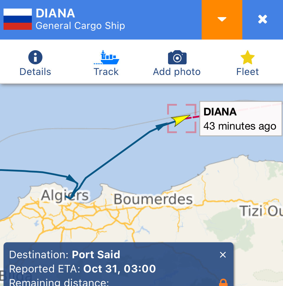 RFNOSBlog's tweet image. Vessel Update | Russian-flagged DIANA (IMO 9358058)
After an unusually brief 1.5-hour stop at Algeria’s Mers el Kebir naval base, the general cargo ship DIANA made another short halt in Algiers before resuming course eastward toward Port Said, Egypt (ETA Oct 31).
These rapid,…