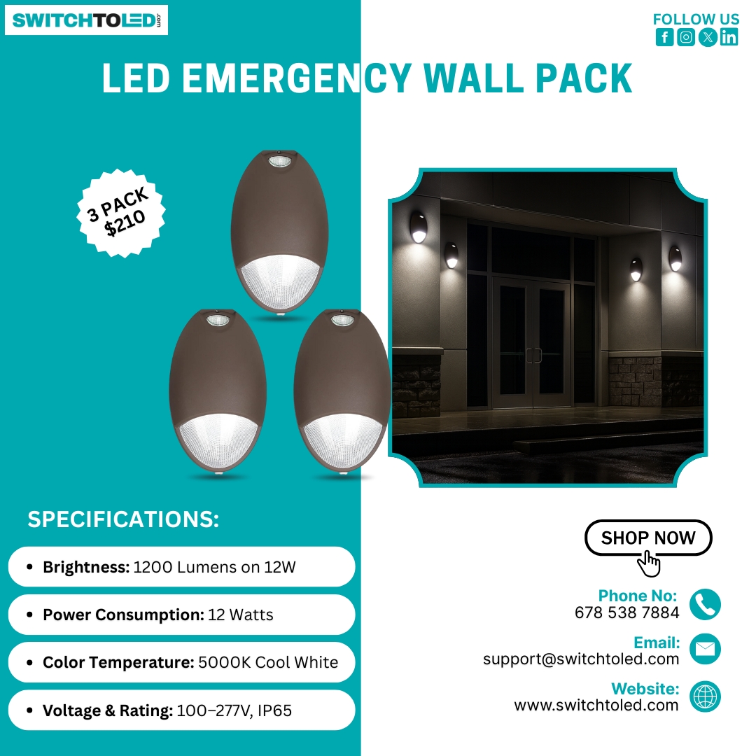 switchto_led's tweet image. Keep your spaces safe &amp;amp; bright with the LED Emergency Wall Pack 💡
✔️ 1200 Lumens | 12W | 5000K Cool White | IP65 Rated
Shop now 👉 switchtoled.com
#LEDLighting #WallPackLight #SwitchToLED #OutdoorLighting #EnergySaving