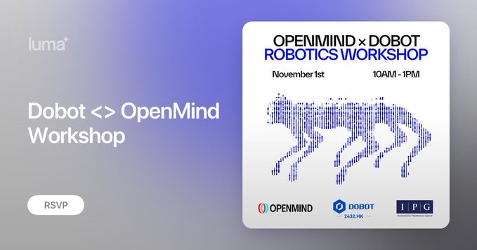 hriaznovden's tweet image. If you are not sure how to spend your November 1, here is a good idea.
Join the Dobot × @openmind_agi Workshop in San Francisco an event that feels like a glimpse into the future of robotics and AI.
You will see Dobot’s six-legged robot dog and OpenMind’s latest PRISM demo…