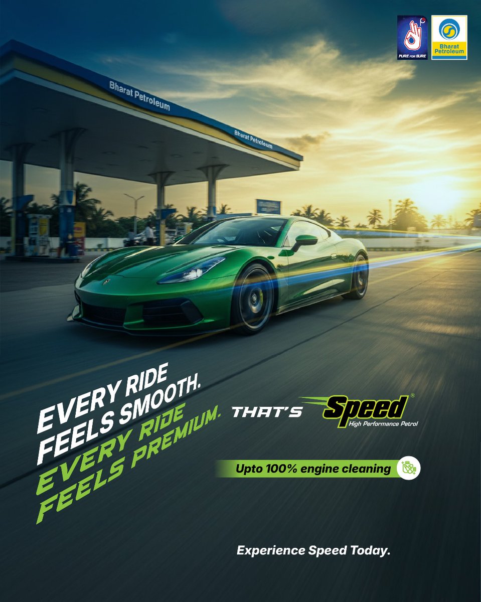 Make every drive smooth, powerful, and worry-free with 
BPCL Speed.

- Keeps engine clean
- Boosts performance
- Efficient for longer-lasting rides

Experience Speed today and feel the difference!

#BPCL #SpeedFuel #SmoothDrive #EngineCare 
#FuelEfficiency #EcoFriendlyDrive