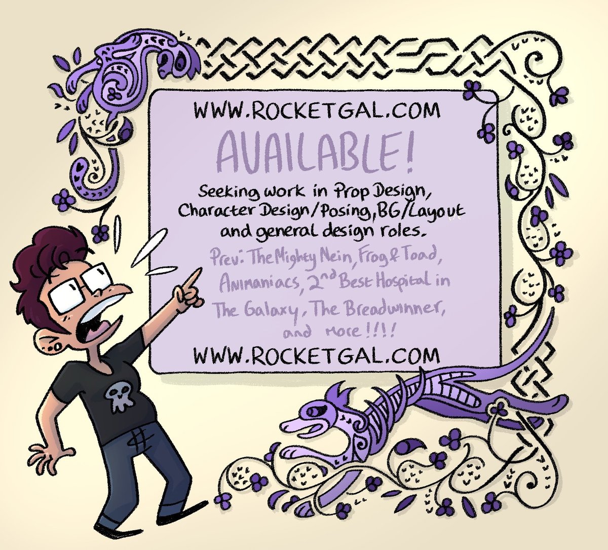 Rocketgal's tweet image. Hello the internet. 
I updated my portfolio recently with some (imo) cool shit with MORE cool shit to come once my most recent show airs

✨ rocketgal.com ✨

If you have room for a very small freelancer I would be eternally grateful for the opportunity!