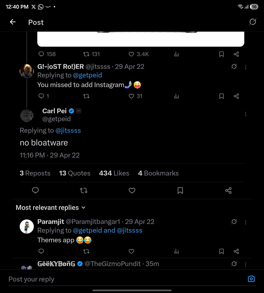 techbharatco's tweet image. Carl Pei once called the Instagram bloatware.