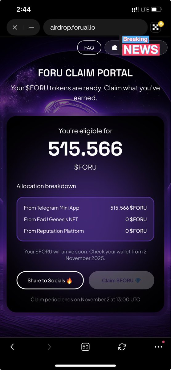 Xcardinall's tweet photo. Got in early. Built my rep.
Now I’m part of the first wave of $FORU airdrop crew🚀

Check if you made it 👇
https://t.co/N6ENdGIVFI

@goatnetwork 
@wardenprotocol 
@ownaiNetwork https://t.co/2hzh2I3vDw