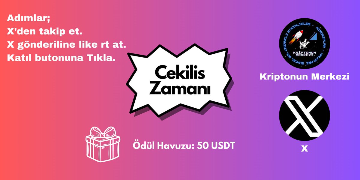 kriptonunmerkez's tweet photo. Çekiliş Zamanı!!

Ödül: 5 Kişiye 10 $USDT (Total 50 $USDT)

Şartlar;
- X’den Bizi Takip Et.
https://t.co/jfdTJJHqUU

- X Hesabımızdaki Tweetlere Like + RT At.
https://t.co/jfdTJJHqUU

- Çekilişe Katıl.
(https://t.co/SRvdbc2n0q)

RT + Like Unutmayın!!! https://t.co/nk1WqZShCA