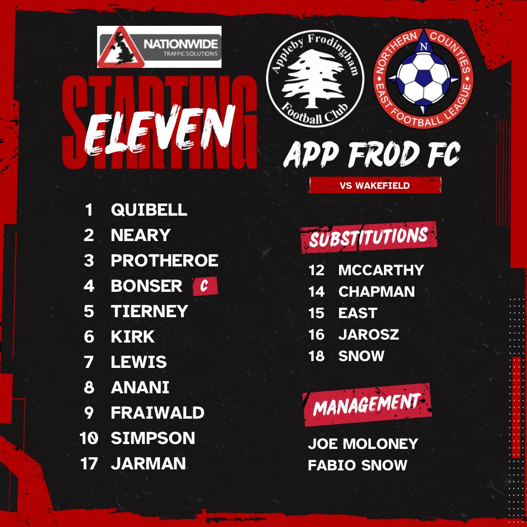 AppFrodFc's tweet image. Our starting XI at home to Wakefield AFC.

UTS 🔴⚫️