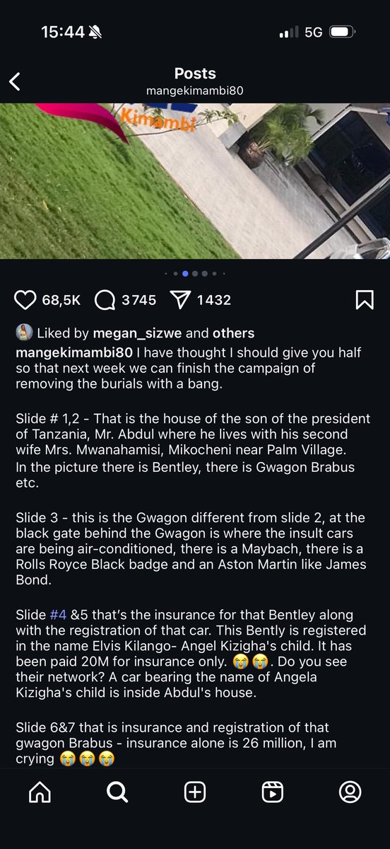 C_NyaKundiH's tweet image. As was exposed 

Tanzania’s First Family exposed 👀

President’s son Abdul lives like a king — Bentleys, Gwagon Brabus, Maybach, Rolls Royce all parked at his Mikochini mansion.

One Bentley insured for TSh 20 million, another Gwagon for TSh 26 million. 💸

October 29th is a…