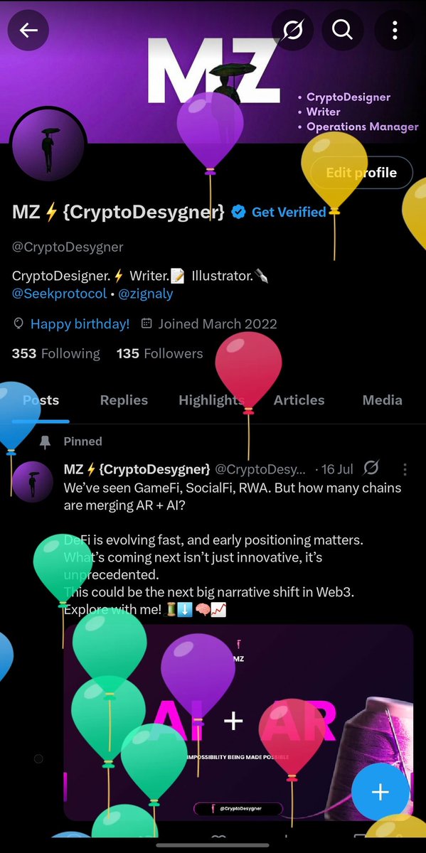 CryptoDesygner's tweet image. X gave me balloons.
Guess it's my birthday!
Anyways, keep SEEKing!

#birthday #keepSEEKing @Seekprotocol @Cnheem_4 @Banecrypt001