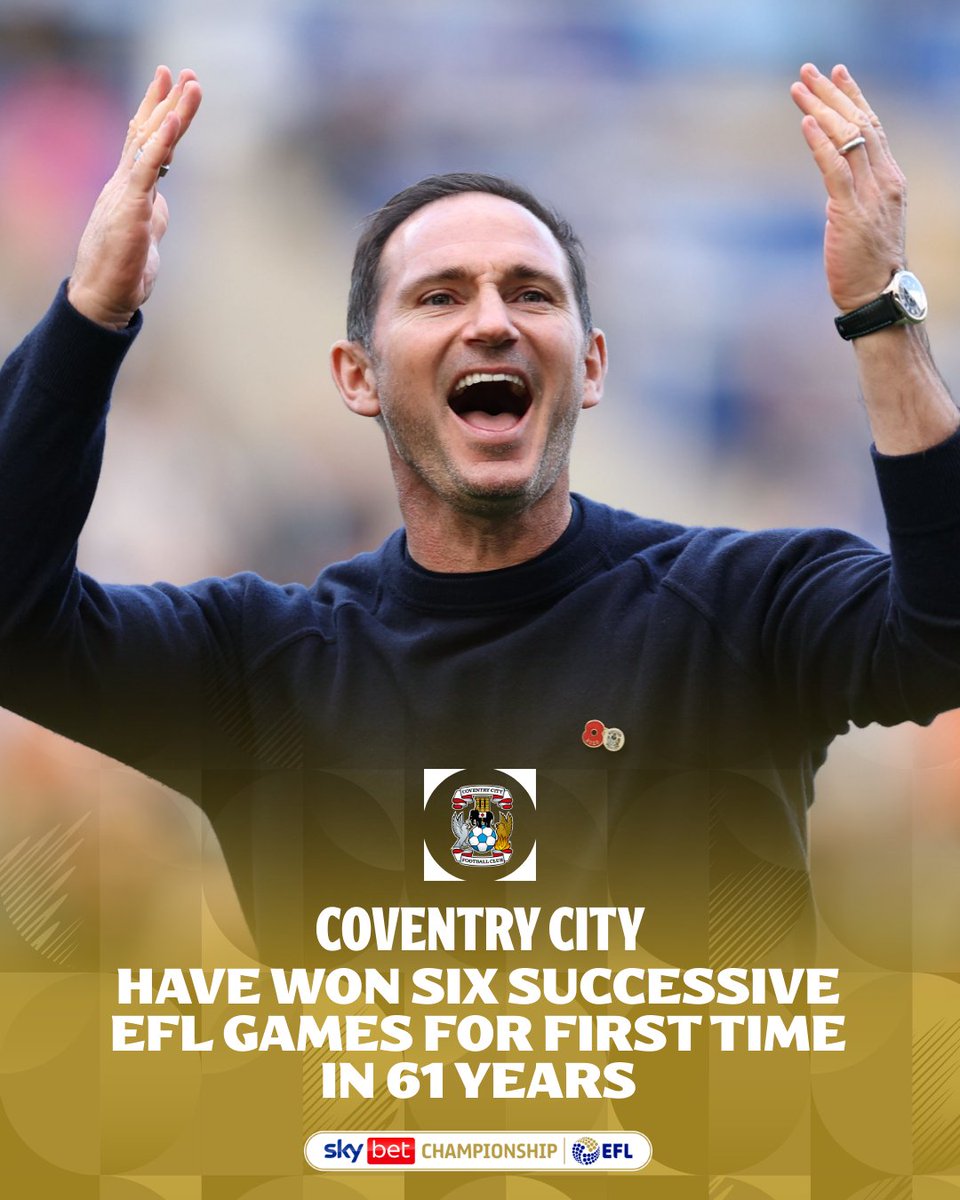SkyBetChamp's tweet image. 6⃣ in a row for @Coventry_City equalling a Club record
#EFL | #SkyBetChampionship
