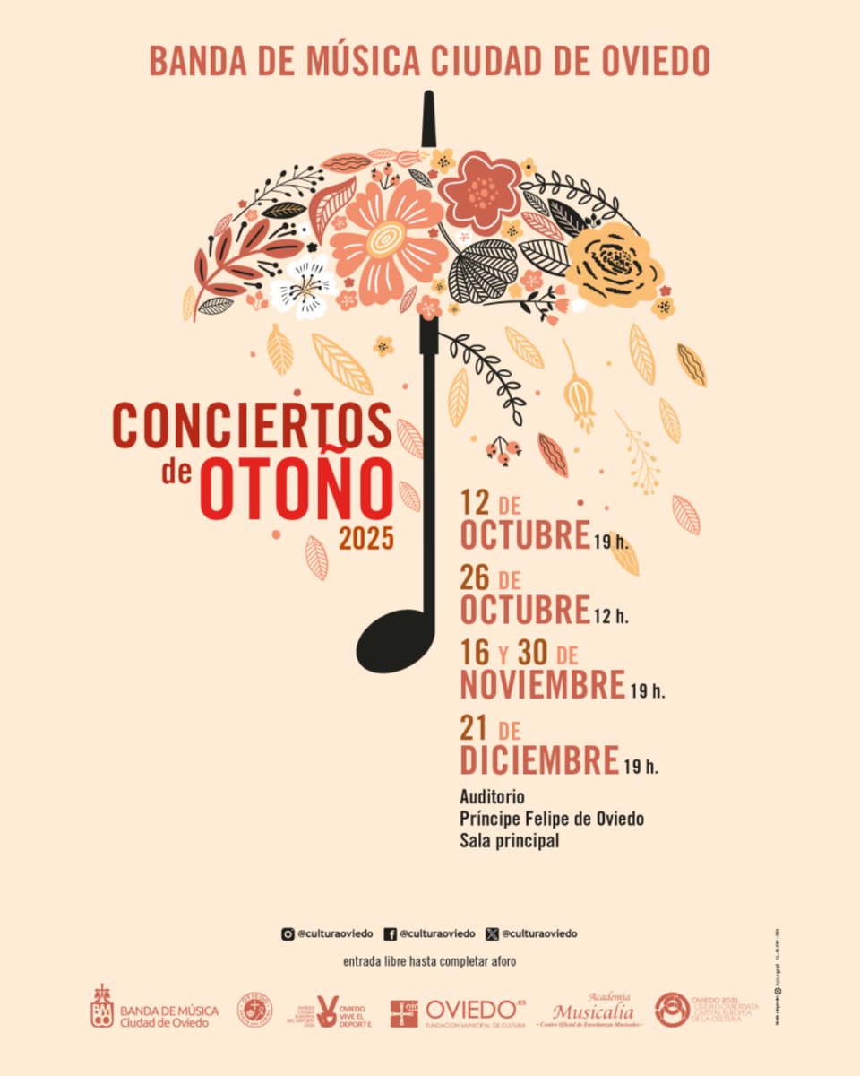 🎶🚗👮🏻 Cita imprescindible la de mañana en el Auditorio Príncipe Felipe: el ciclo de 𝐂𝐨𝐧𝐜𝐢𝐞𝐫𝐭𝐨𝐬 𝐝𝐞 𝐎𝐭𝐨ñ𝐨 de la Banda De Música Ciudad de Oviedo ofrecerá este domingo, a las 12, una actuación didáctica titulada "𝐂𝐢𝐫𝐜𝐨 𝐲 𝐑𝐢𝐭𝐦𝐨 𝐕𝐢𝐚𝐥" 

Entrada libre