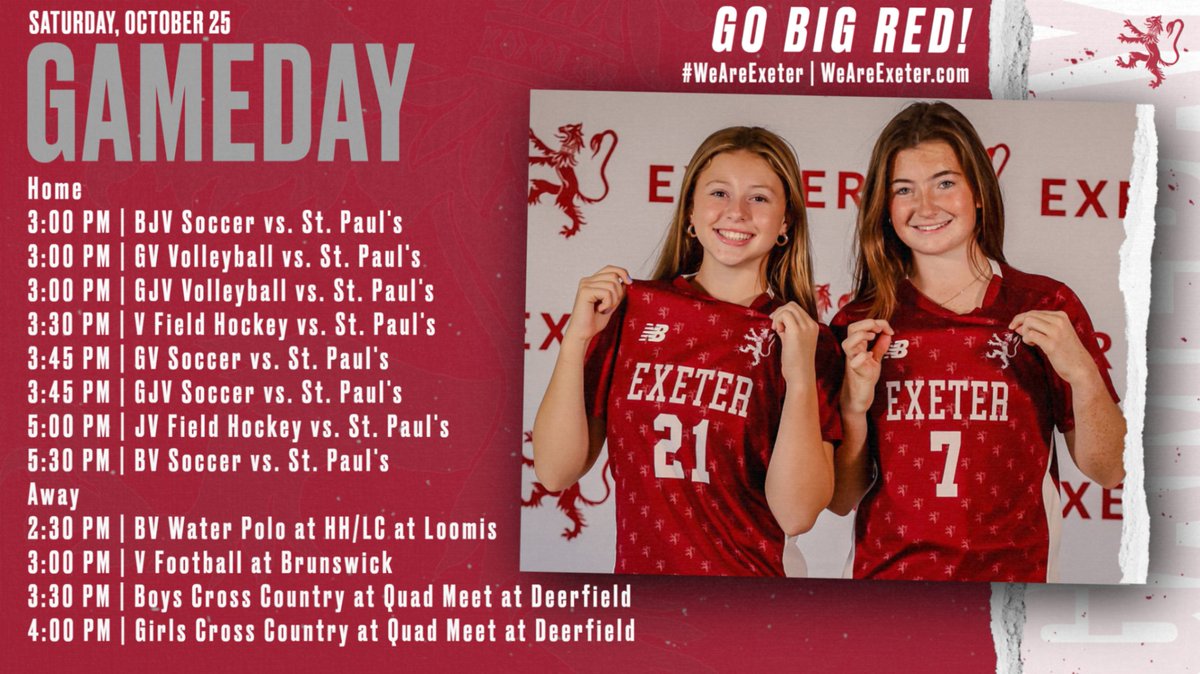 #GAMEDAY Big Red has a full slate as we welcome our friends from SPS to campus today. Come on out and support BIG RED and be sure to be around Phelps Stadium at 4:00pm for a yummy treat! #WeAreExeter