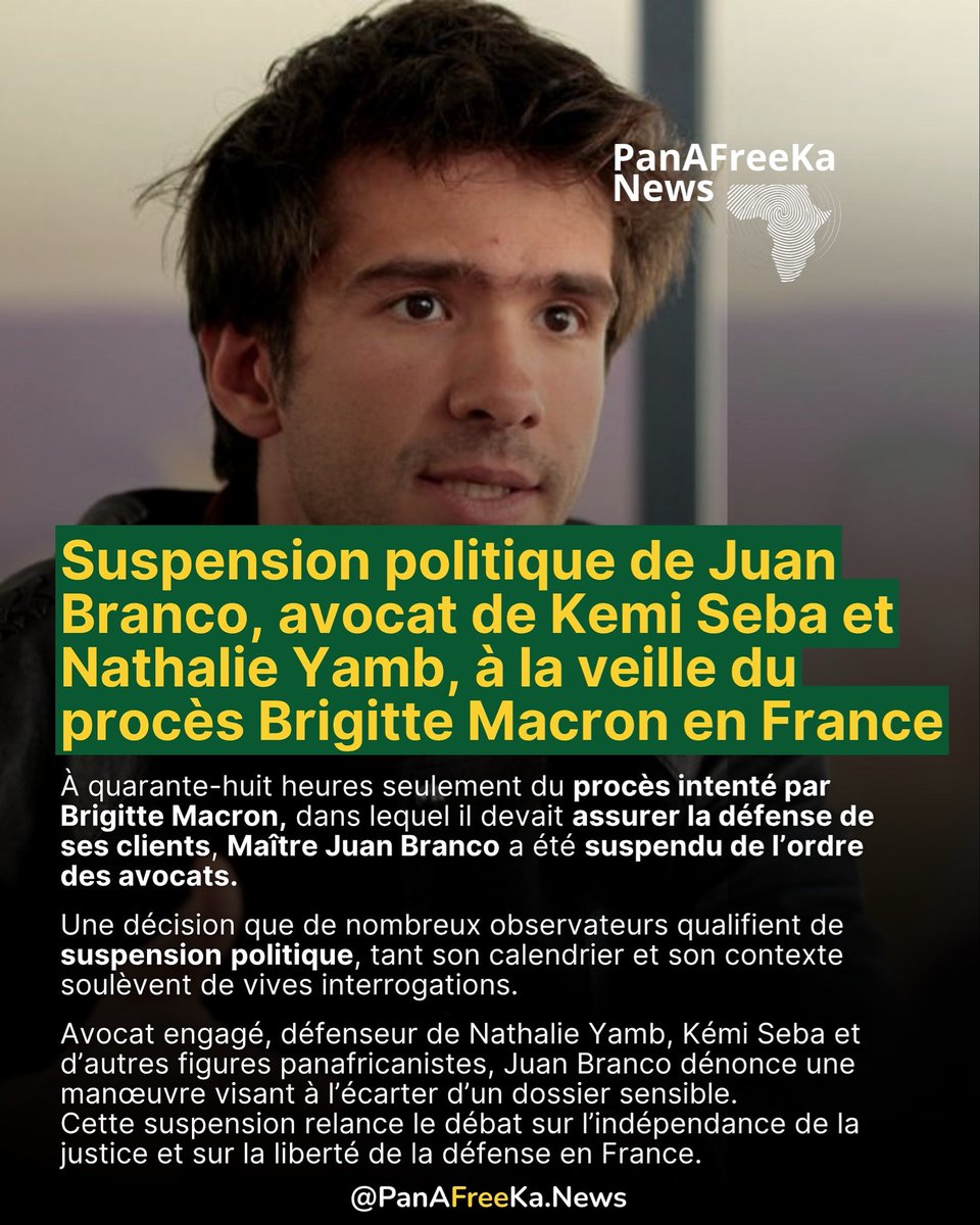 PanAFreekaNews's tweet image. Suspension politique de @anatolium, avocat de Kemi Seba et Nathalie Yamb, à la veille du #procèsBrigitteMacron en #France