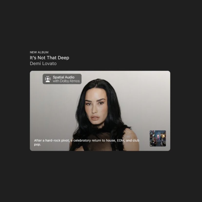 Demi Lovato Charts (@dlcharts) on Twitter photo “It’s Not That Deep” is now being promoted on the main page of Apple Music. “It’s Not That Deep” is now being promoted on the main page of Apple Music.