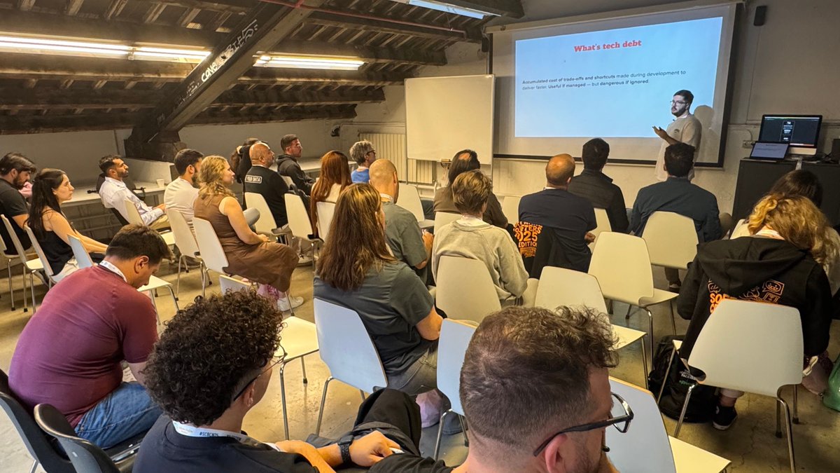 bcnswcraft's tweet image. Rafa Gomez is currently discussing the long-term approach needed to tackle tech debt at #scbcn25. It&apos;s a marathon, not a sprint, emphasizing patience and strategy over quick fixes.