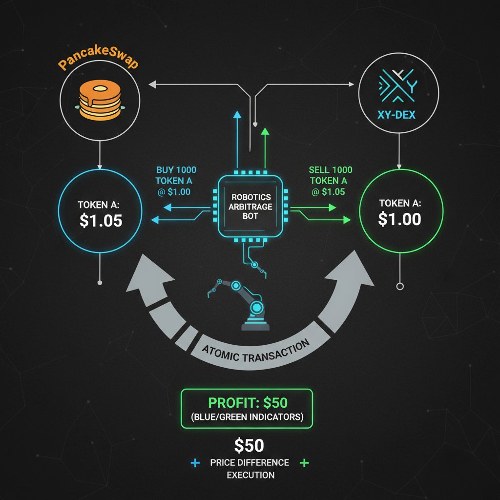 AIRobotics_bsc's tweet image. Our MEV Bot constantly scans multiple DEXs for price discrepancies. When an arbitrage opportunity is detected, it executes a multi-leg trade in a single atomic transaction, capturing risk-free profit for you.

 #ArbitrageBot #DEX #BSC