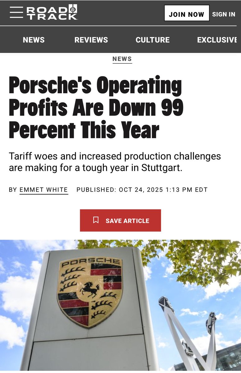 IslanderWORLD's tweet image. 🇩🇪 Porsche’s profits collapsed by 99%. And no... Germany didn’t get invaded, it committed industrial suicide.
This isn’t a downturn. It’s what happens when you trade cheap Russian gas for American tariffs, and green sermons from Brussels.
The German industrial miracle,  built…