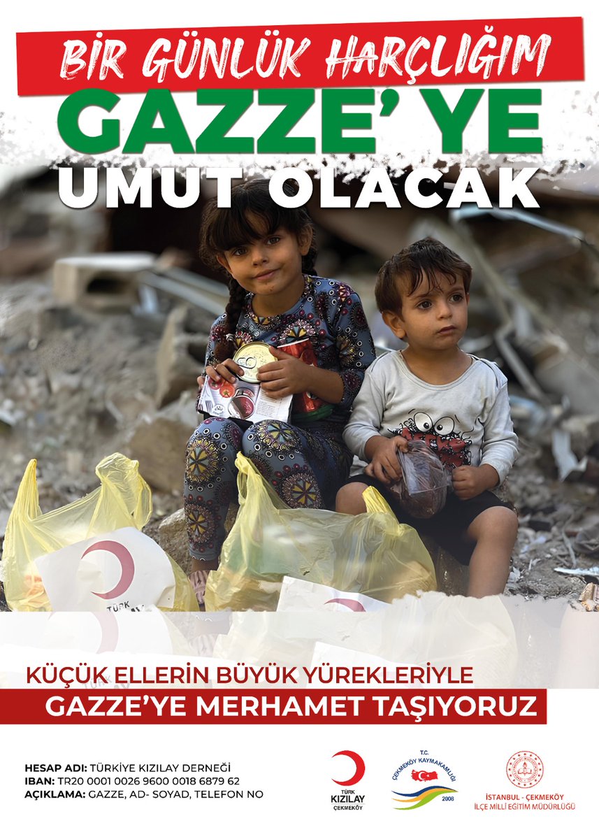 İnşallah tüm okullarımızda okuyan yavrularımz ve velilerimizle 27 Ekim Pazartesi günü Gazze'nin yaralarının sarılması için "BİR GÜNÜK HARÇLIĞIM GAZZE'YE" diyeceğiz..
<a href="/tcmeb/">Millî Eğitim Bakanlığı</a>
<a href="/istanbulilmem/">İstanbul İl Millî Eğitim Müdürlüğü</a>
<a href="/tccekmekoy/">T.C. Çekmeköy Kaymakamlığı</a> 
<a href="/Kizilay/">Türk Kızılay</a>