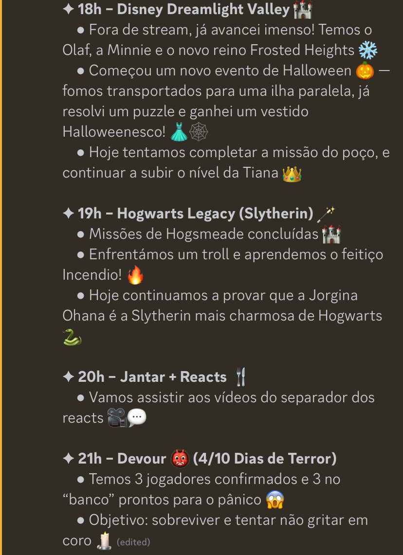 Plano da stream de hoje 🍁🍄🍂