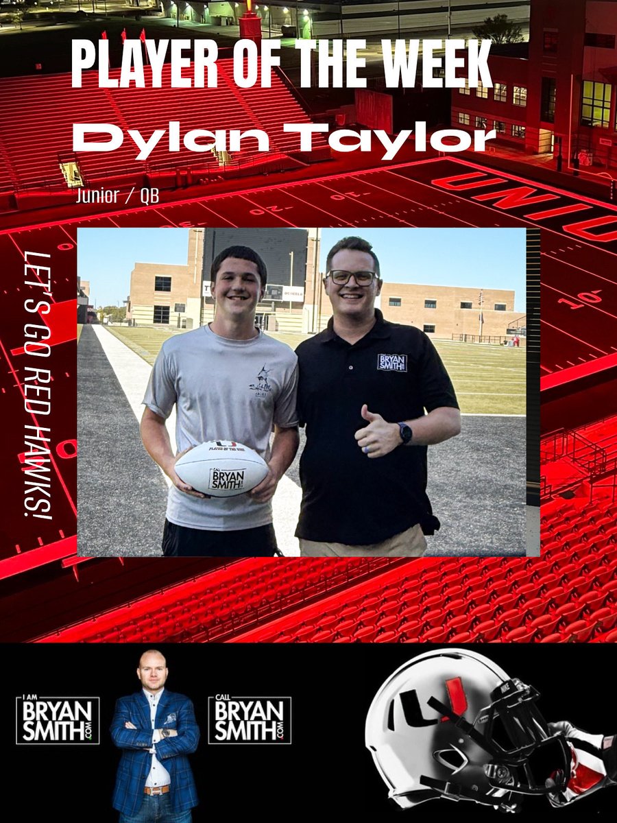 iambryansmith's tweet photo. It’s football time in Oklahoma!
The #callbryansmith player of the Game™️ is Dylan Taylor of the Union Redhawks!
-VYPE Content Partner- @VYPEOK @DylanTaylor808 https://t.co/b6Ma3GfW3k