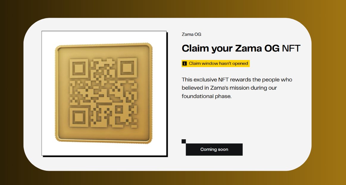 itz_aashish143's tweet image. The @zama_fhe OG NFT claim page is live.
A badge of honor for the people who helped build the foundation of private computation. developers, researchers, early community members are the ones who believed in encrypted computing before it was cool.
Only 3,500 OG NFTs will ever…