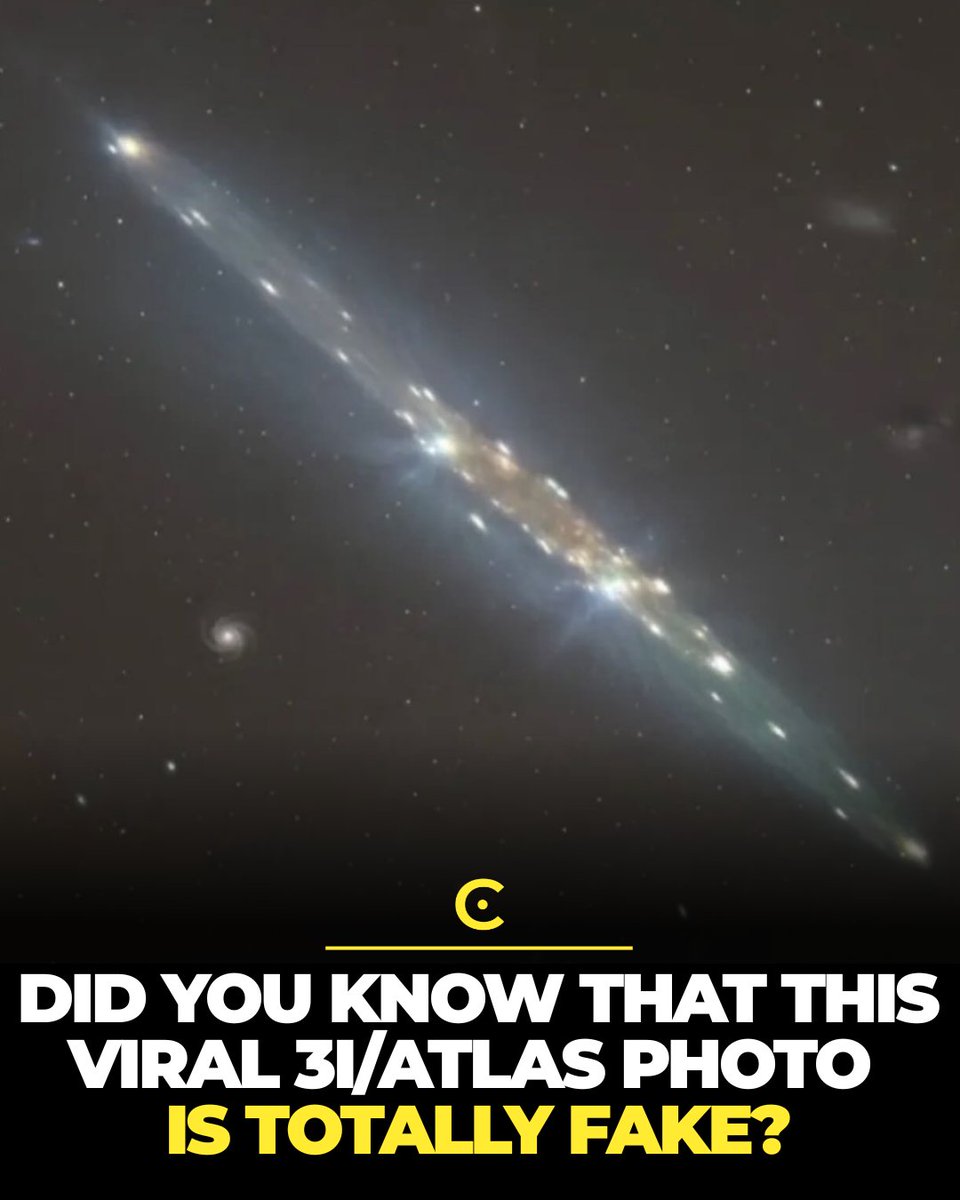 cosmoknowledge's tweet image. The viral 3I/ATLAS photo making rounds online is completely fake. Experts confirmed it was digitally manipulated using edited light trails and motion effects.