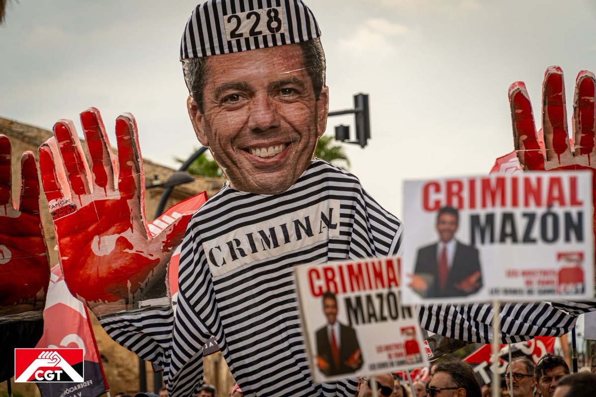 Desde #CGT #Valencia os animamos a salir a la calle masivamente para seguir señalando a los culpables en el aniversario de la #DANA. 1 año-231 muertos-0 responsables Salud y Lucha!