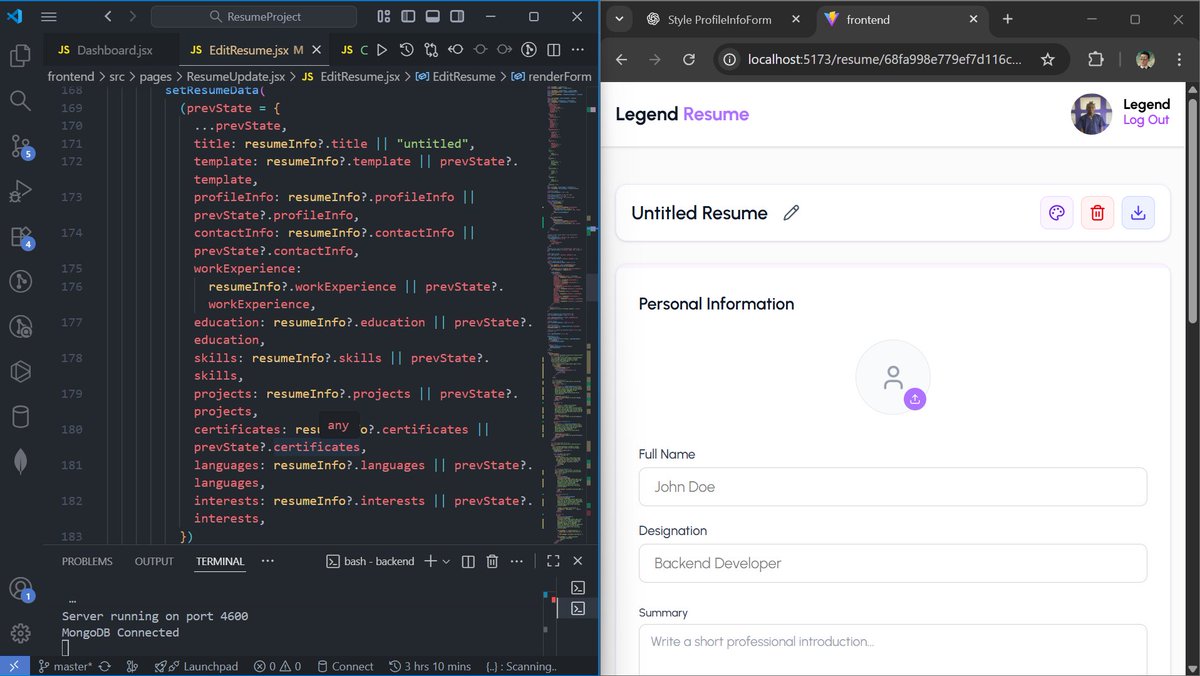 dimeji_911's tweet image. I always wondered… how are resumes actually built?
So I challenged myself: design it, build the backend, connect the database, and ship the frontend experience, all from scratch.
From file uploads to real-time profile editing, templates, secure user data, and beautiful UI……