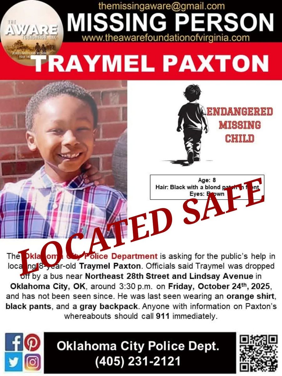 aware_the's tweet image. UPDATE: Good news! Traymel has been located and is SAFE.  #TheAWAREFoundationInc