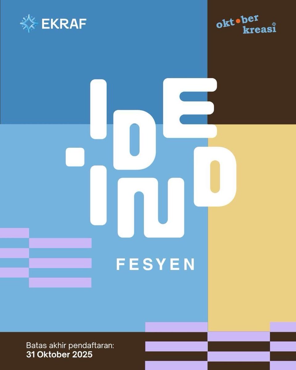 ekraf_ri's tweet image. Halo Pegiat Fesyen! 👋

Ada program baru yang sangat bermanfaat buat para Pegiat Fesyen nih, yaitu IDE.IND!

Program IDE.IND Fesyen 2025 merupakan inisiatif Kementerian Ekonomi Kreatif untuk memperkuat ekosistem industri fesyen Indonesia. Melalui kegiatan seperti peningkatan…