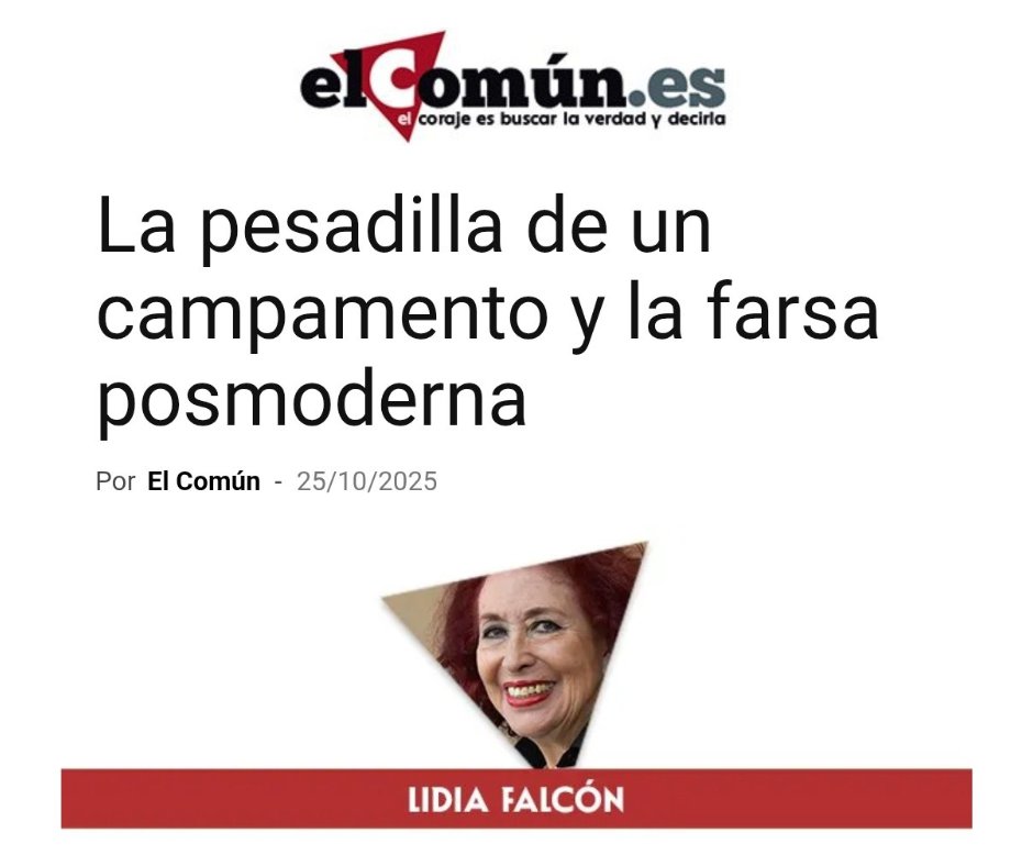 ¡Qué magnìfico artículo de <a href="/lidiafalconone1/">Lidia Falcón O'Neill</a> en <a href="/diarioelcomun/">El Común</a>!

🔴 Las denuncias sobre el campamento de Bernedo han sacado a la luz lo que el feminismo lleva tiempo denunciando: “Bajo el disfraz de la pedagogía queer se justifican prácticas inaceptables con menores”.

🔴 Se ha