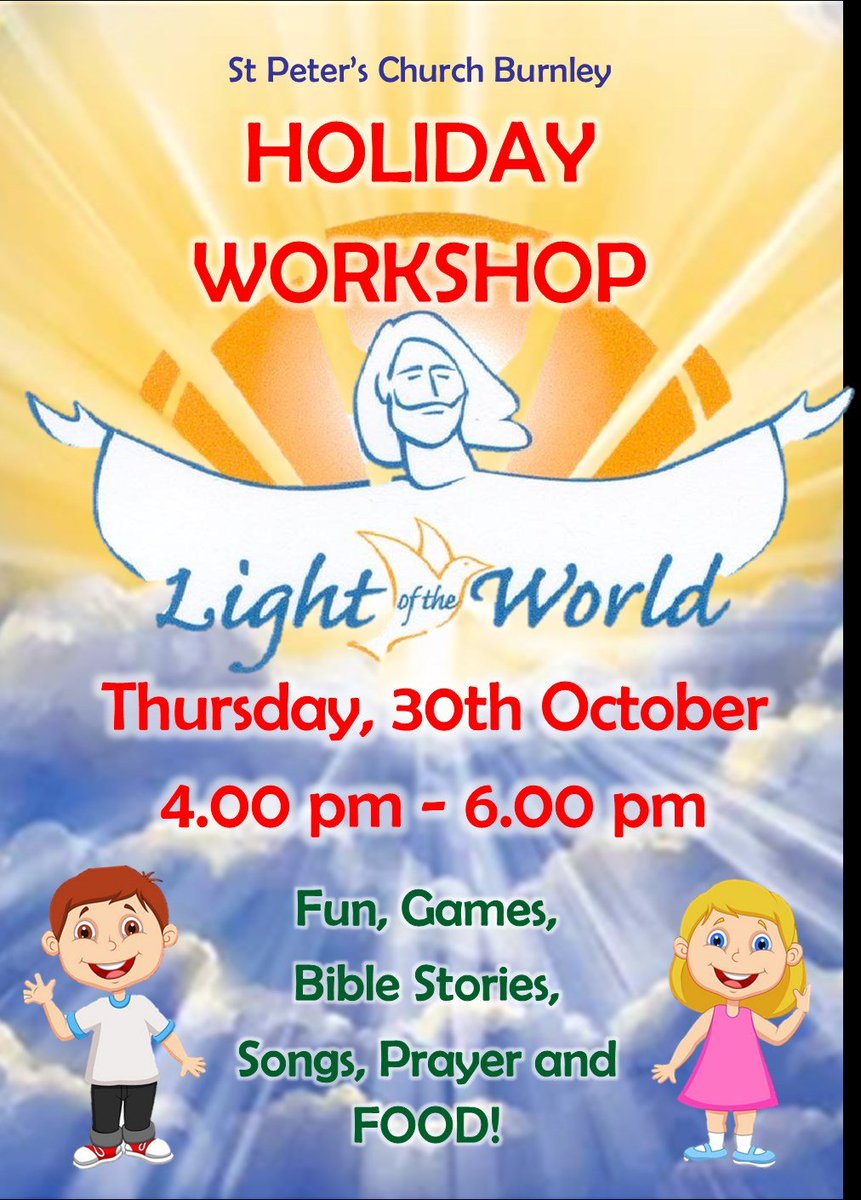 Come to our Light of the World 🕯️Holiday Workshop!
With games and food 🍕🍪 plenty of fun guaranteed! Thursday 30th October 4-6pm. No charge.
<a href="/cofelancs/">The CofE in Lancashire (Blackburn Diocese)</a>