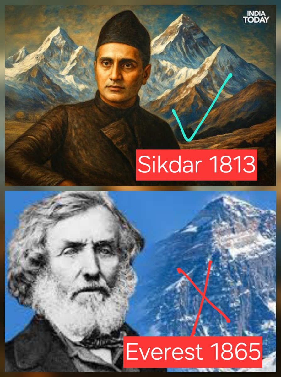 GemsOfINDOLOGY's tweet image. Did you know that in 1852, the brilliant Indian mathematician Radhanath Sikdar calculated the height of Mount Everest, outpacing the British by four entire years?

This groundbreaking discovery crowned Peak XV as the tallest mountain before it was renamed in honor of George…