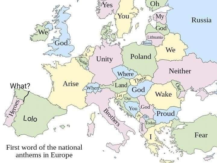 vintagemapstore's tweet photo. First word of national anthems translated into English

* Find the errors on this map. https://t.co/2OhYftSOmS