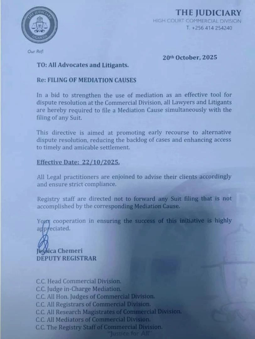 Lawpointuganda's tweet image. Lawyers and Litigants,
ADR is now compulsory at the High Court Commercial Division.